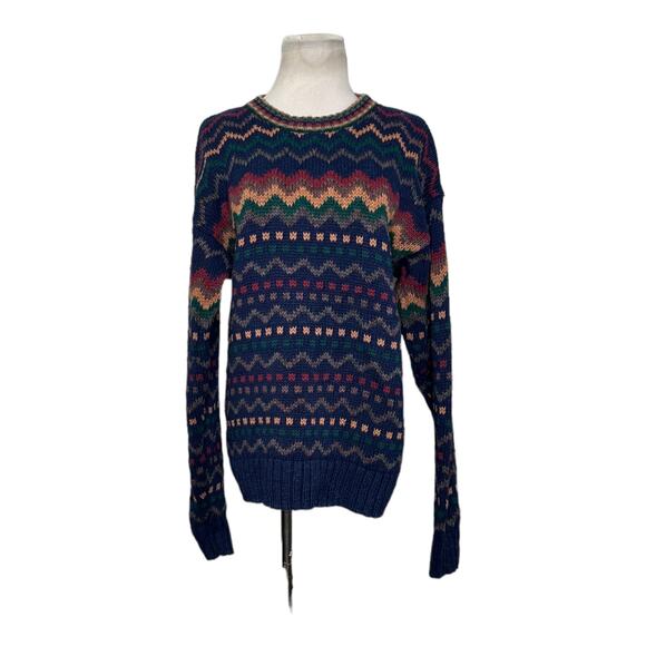 St. John's Bay vintage blue yellow red print funky sweater size M - Picture 6 of 9